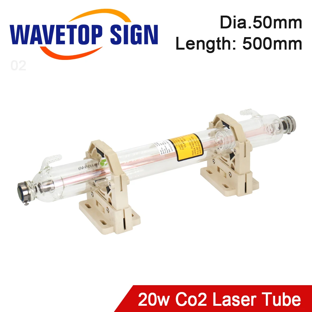 WaveTopSign Co2 Laser Tube Length 500mm 20W Laser Glass Tube Dia. 50mm use for CO2 Laser Engraving and Cutting Machine