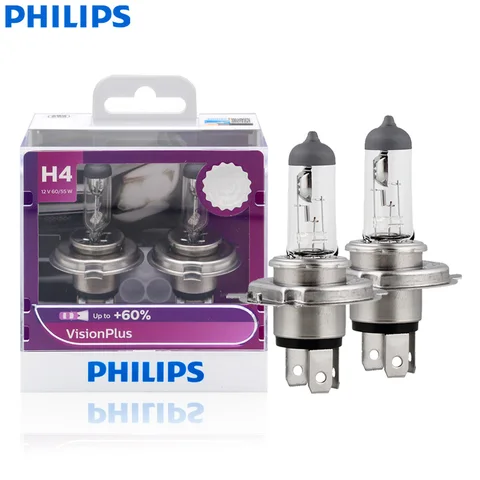 Philips H4 9003 12 в 60/55 Вт P43t VisionPlus галогенные Автомобильные фары VP + 60% яркие автомобильные лампы оригинальные дальний и ближний свет 12342VPS2, 2X
