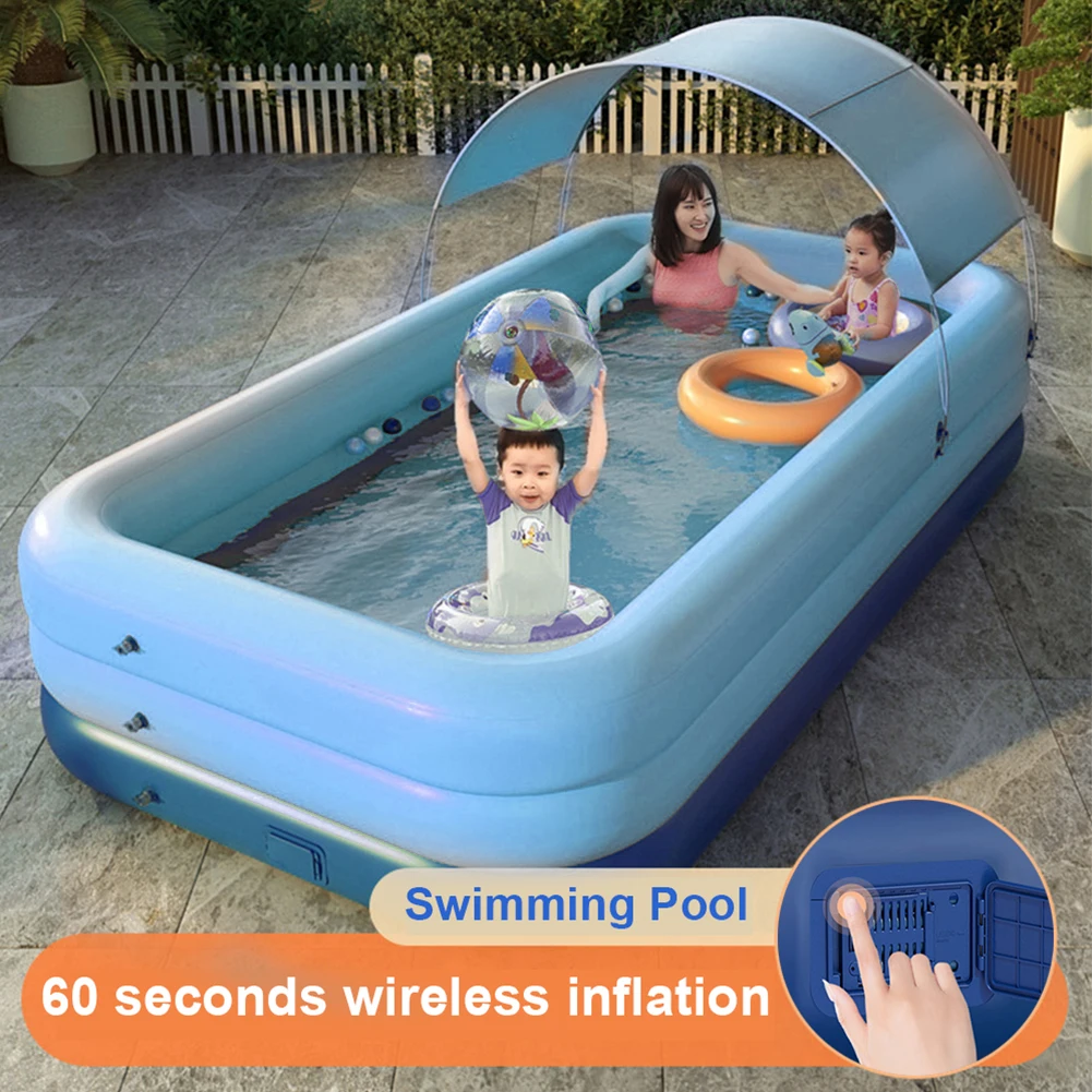 380ซม./210ซม.3ชั้นอัตโนมัติ Inflatable สระว่ายน้ำขนาดใหญ่สระว่ายน้ำสำหรับครอบครัวที่ถอดออกได้เด็ก Ocean ลูกบอล PVC Bath เด็ก