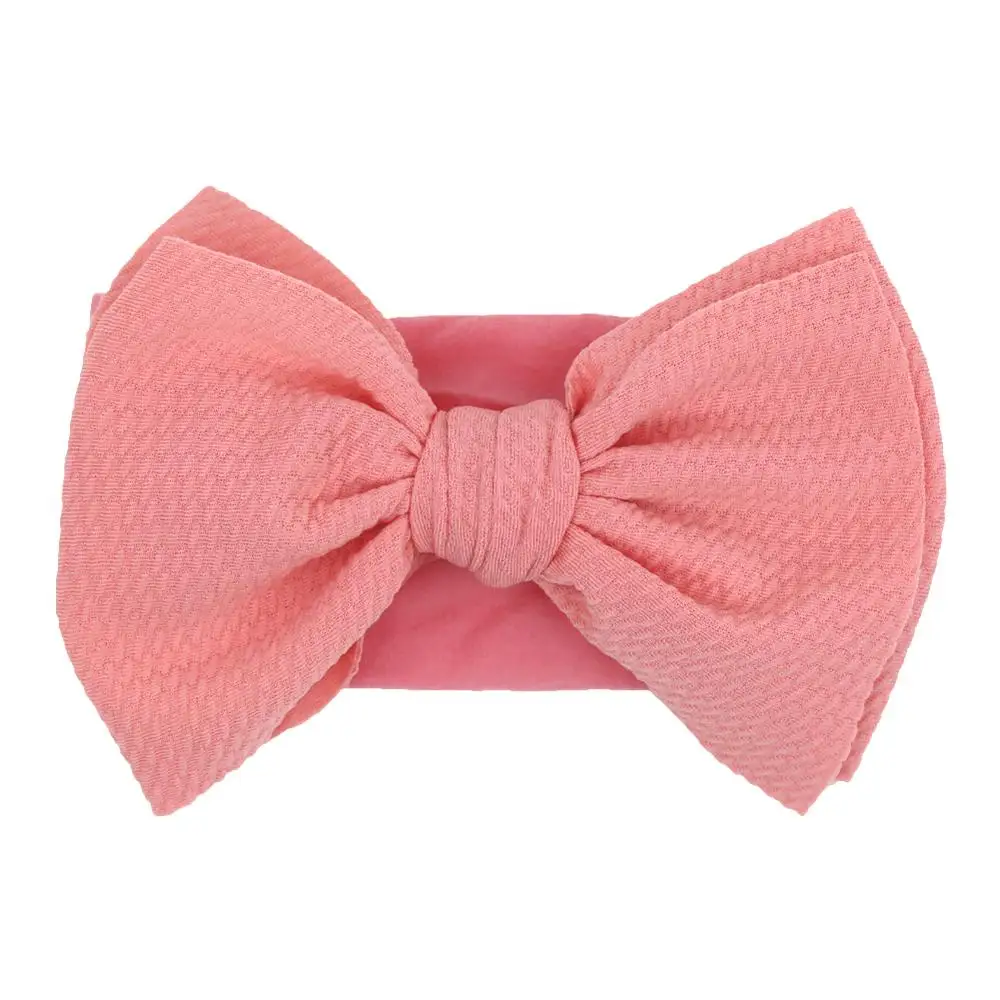 Solid Big Bow Topknot Headband for Baby Girls Elastic Nylon Hair Bands Handmade Newborn Fashion Turban Headwraps Accessories