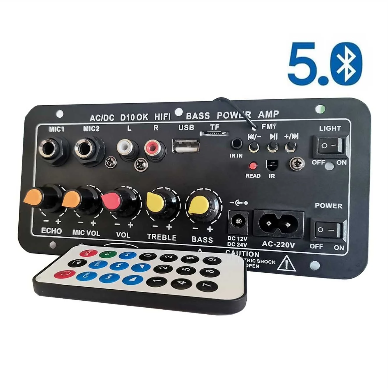 AC 220V 12V 24V ดิจิตอลบลูทูธสเตอริโอ Board ซับวูฟเฟอร์ Dual ไมโครโฟนคาราโอเกะเครื่องขยายเสียง8-12นิ้วลำโพง EU US AU Plug