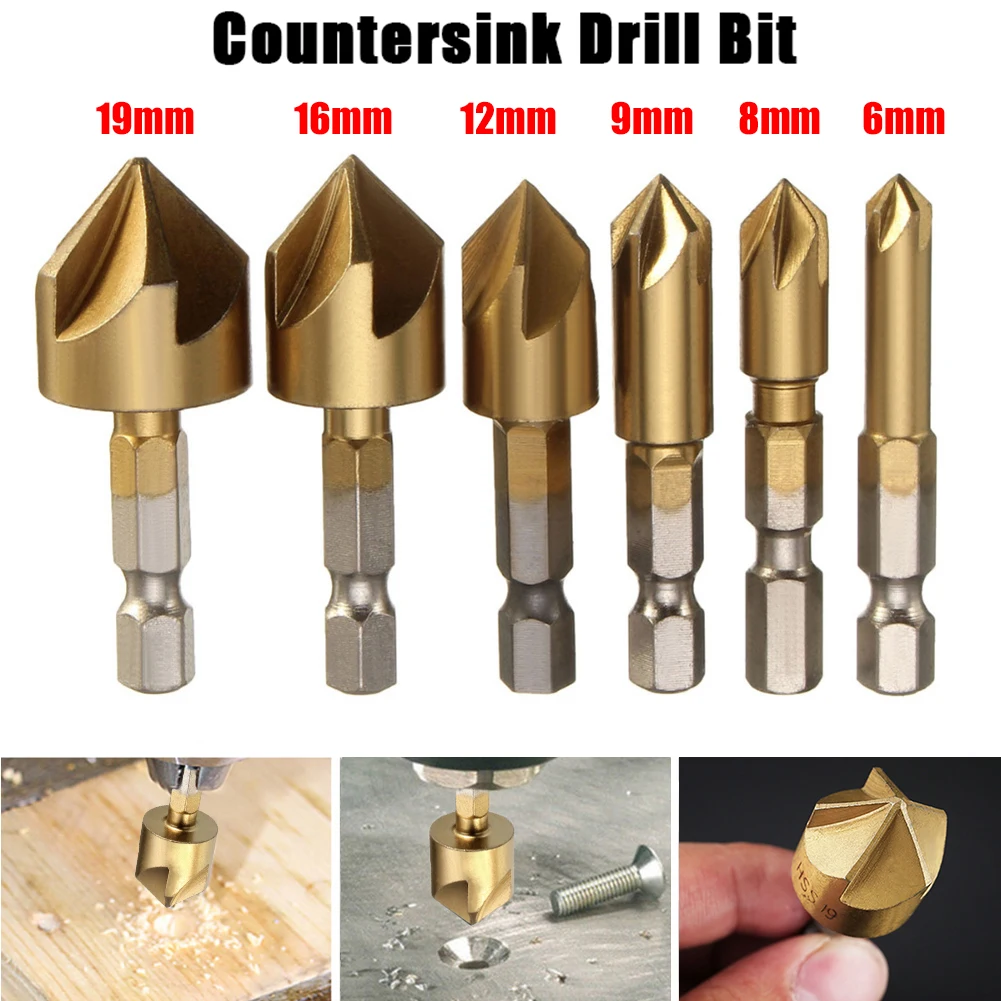 6pcs HSS Countersink Chamfer Drill Bit 1/4