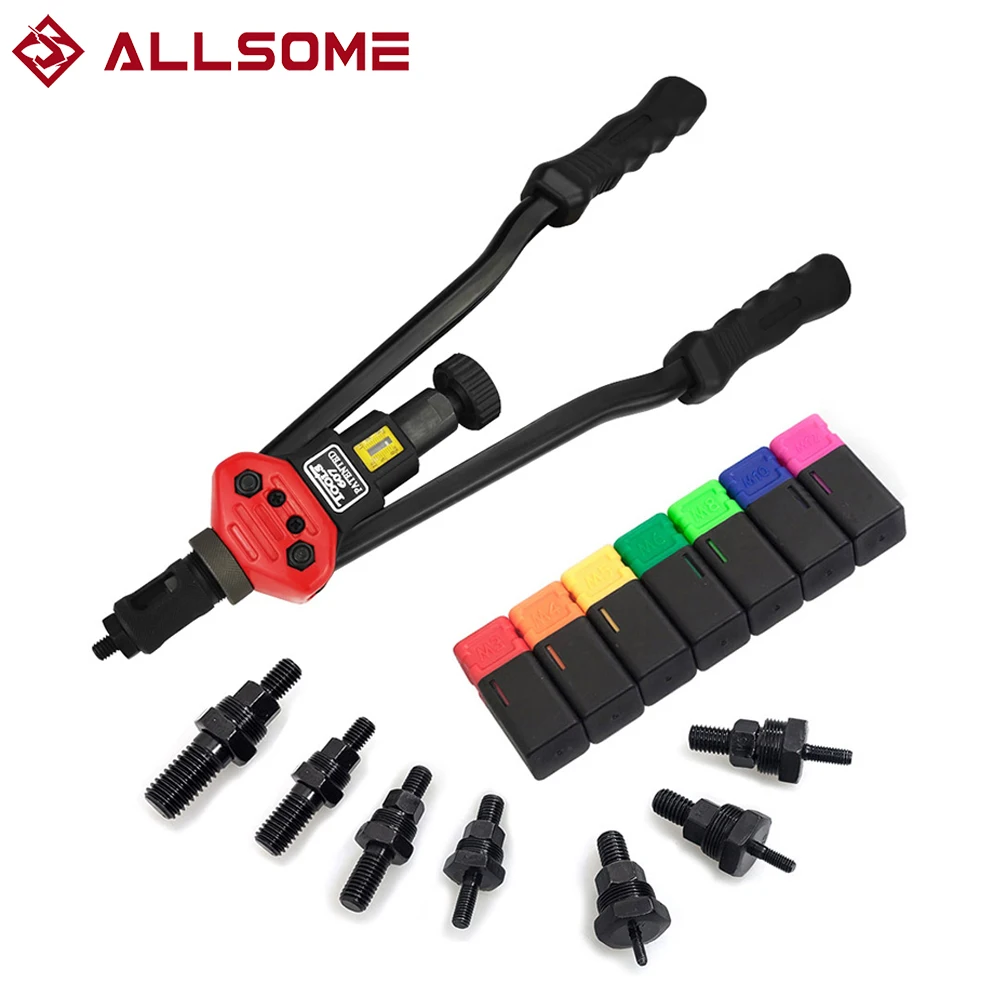 Allsome-kit de ferramentas para rebite manual, 16 polegadas, m3/m4/m5/m6/m8/m10/m12, ferramenta para fixação de porca, rebite