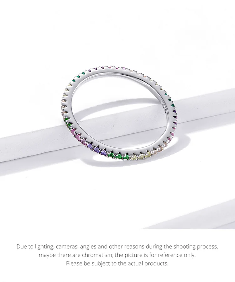 Anello Donna BAMOER Argento 925 Massiccio Con Zirconi Arcobaleno – Pavé Glitterato, Regalo Perfetto