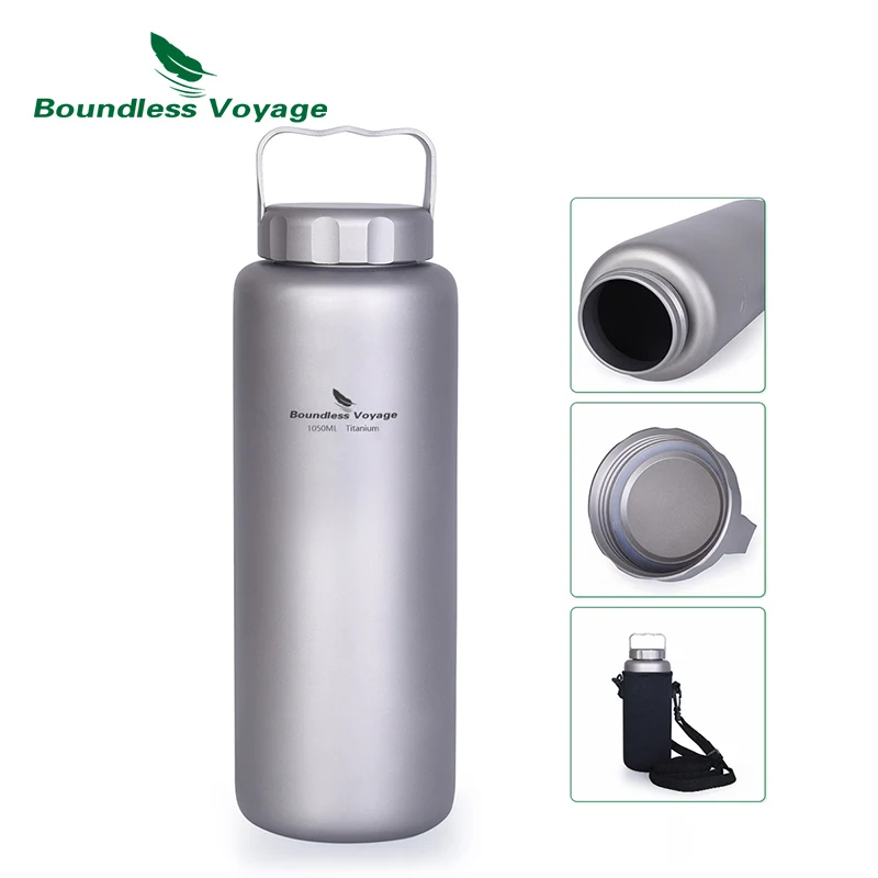 Boundless Voyage Titanium Water Bottle 1050ml Camping Canteen Cycling Sport Drinking Bottle Metal Big Capacity Leak-Proof Flask