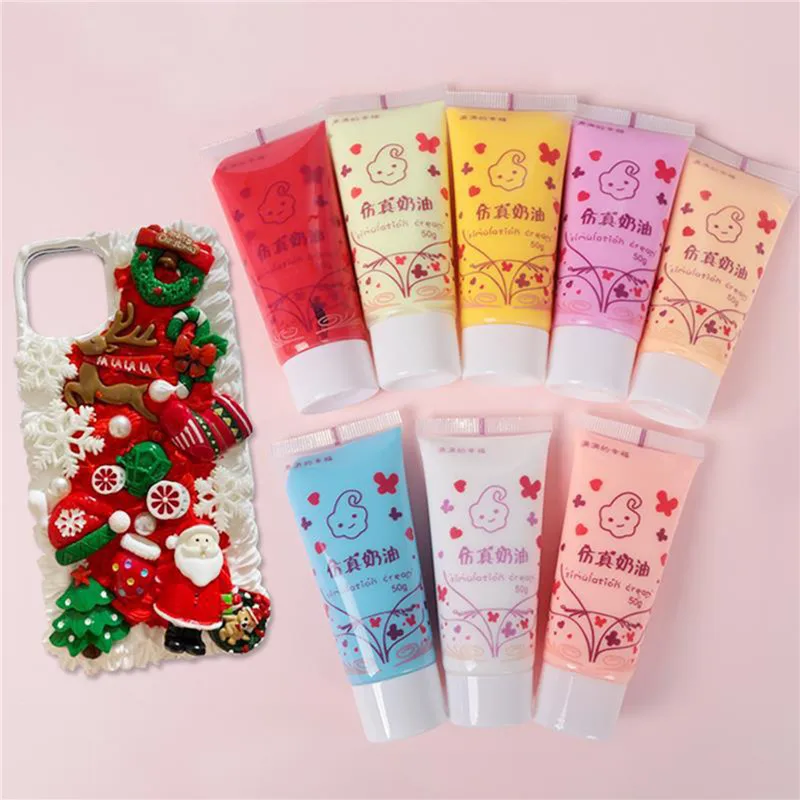 50ml Resin DIY Craft Soft Clay Fake Whipped Cream Clay Simulation Cream Gel Mobile Shell Handmade Decoration 11.5cm x 4.5cm, 1Pc