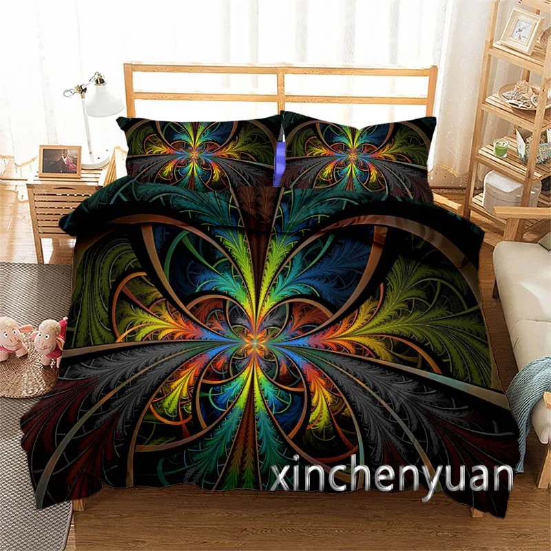 New Creative Fractal Art 3D Printed Cover Set Twin Full Queen King Size Bedding Set Bed Linens Bedclothes for Young K117