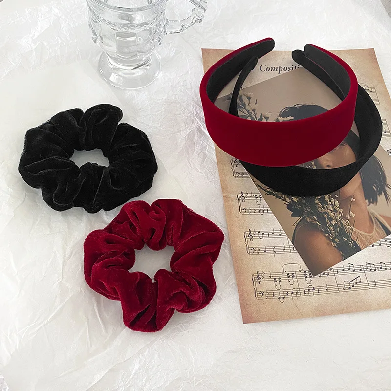 Korea Women Velvet Headband Hair Accessories for Girls Headdress Fashion Black Red Hair Bands Solid Color Bezel Wide Hair Hoop