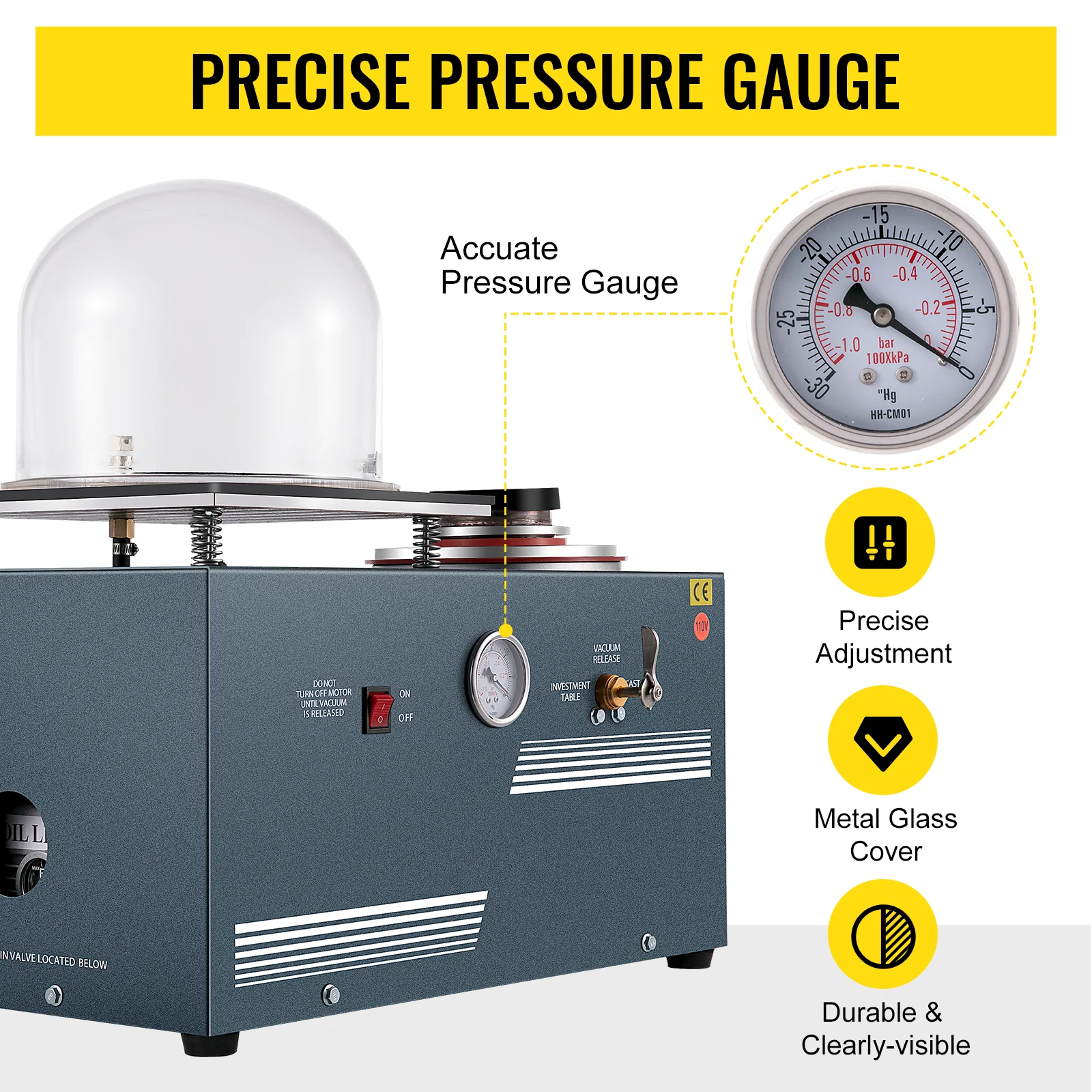 VEVOR-máquina de inversión al vacío para joyería, dispositivo de inversión de cera perdida con campana de 9x8 pulgadas, adecuado para oro, plata y cobre, 2L