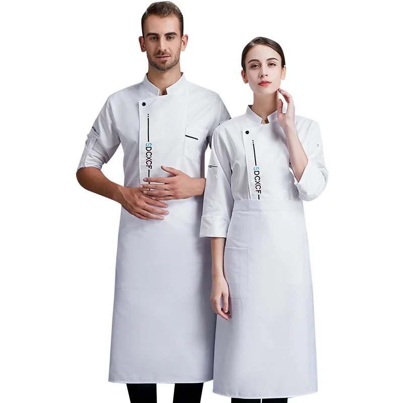 Chef Giubbotti Cibo Uniforme di Servizio di Cottura Abiti Ristorante Chef Uniforme Unisex Manica Lunga Del Collare Del Basamento Ristorazione Workwear