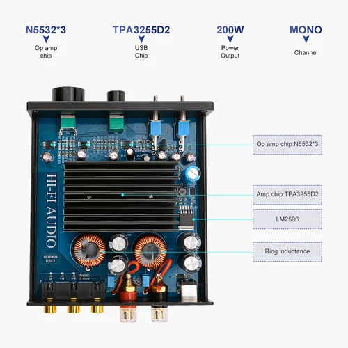Imagen 2 del producto AIYIMA A3001 TPA3255 amplificador de altavoz de potencia Subwoofer 300W Mono Hifi amplificador de Audio para el hogar NE5532 OP AMP ajuste de graves y agudos