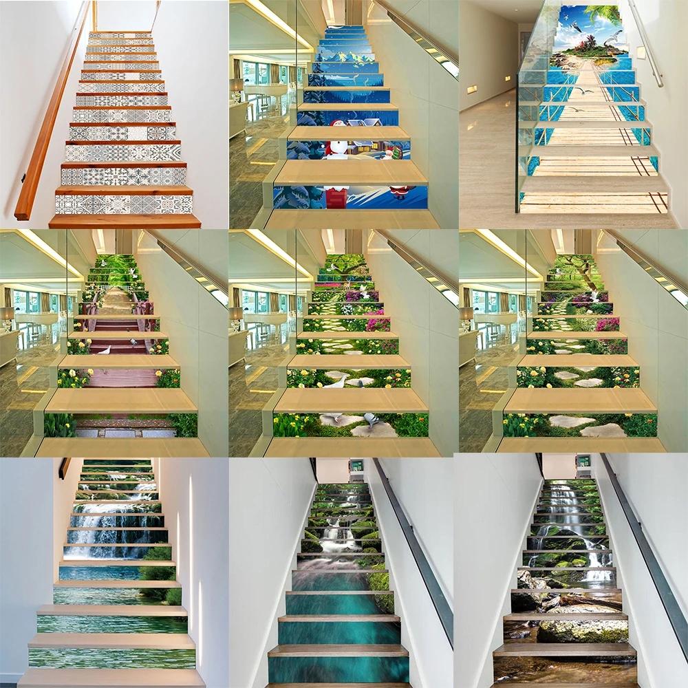 

18x100cmx13pcs 29 Style Diy Stair Sticker Waterproof Self-adhesive Vinyl Staircase Sticker for Bathroom Kitchen Stairway Decor
