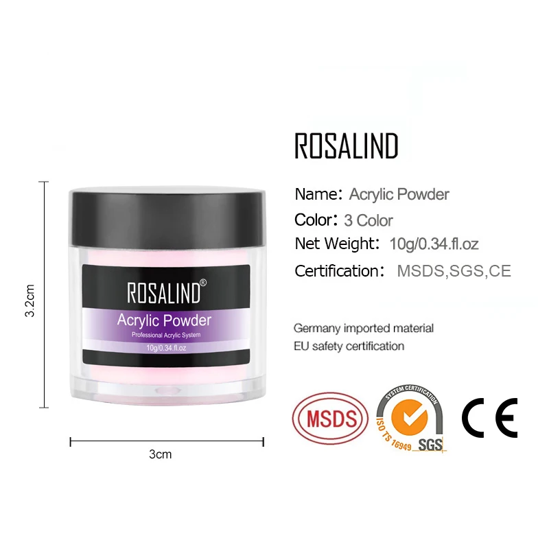 ROSALIND Nail Carving proszek akrylowy 10g jasny biały różowy kolor przedłużenie paznokci poli projekt dla Manicure Builder rzeźba w proszku