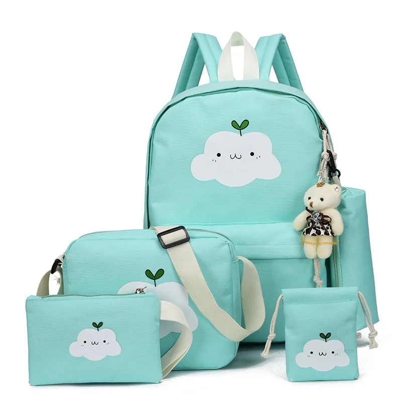 New 5 Pcs Set Fashion Backpack Girls Canvas Backpacks Casual Children School Bags Ladies Knapsack for Teenagers Girls School Bag