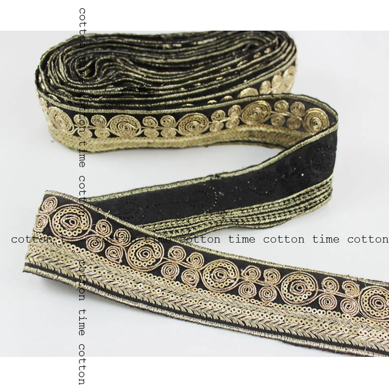 1Yard 7cm Retro Coffee Trim High End Golden Embroidered Webbing Indian Lace Sewing Ribbons Clothing Decorative Sequins Lace Trim