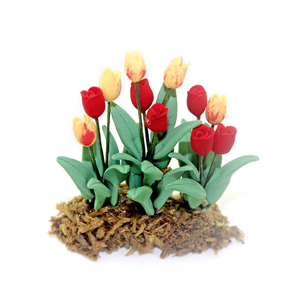 1/12 Dollhouse Miniature Accessories Mini Tulip Daffodils Morning Glory Simulation Garden Flower Model for Doll House Decoration