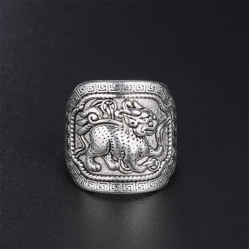 

Vintage Domineering China QI LIN Men Ring Mythical Animal Auspicious Beast Good Lucky Jewelry 925 Silver Ring Unisex Jewelry