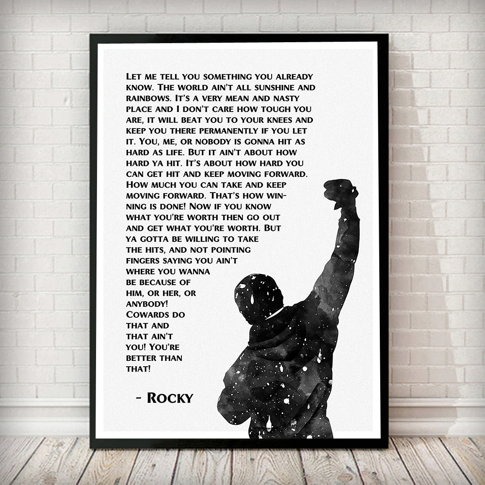 Movie Poster Black and White Rock Balboa Boxing Painting Inspirational Prints Wall Art Picture Living Room Decoration Frameless