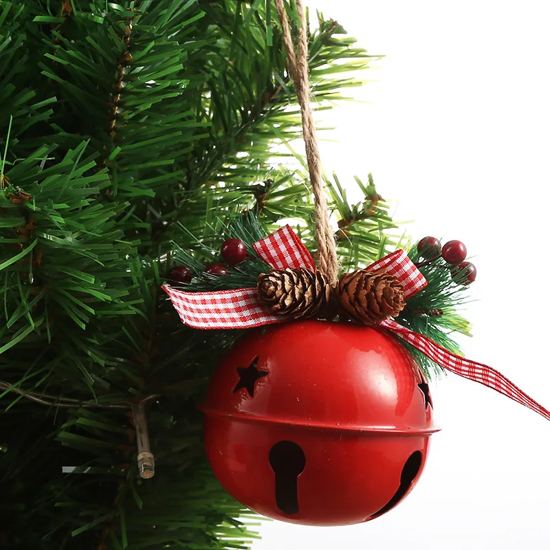 Christmas Tree Decoration Red Green Pendant 90mm Iron Bell Christmas Bell Pendant Layout GIFT PENDANT Children's New Year Toys