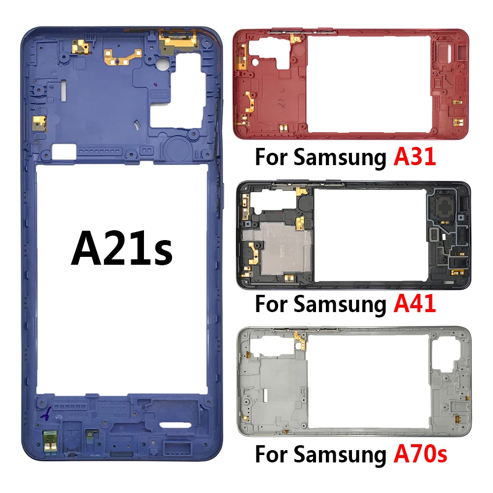 For Samsung A21S A31 A41 A70S Middle Frame Housing Middle Frame Bezel Middle Plate Back Cover With Power Volume Side Button Key