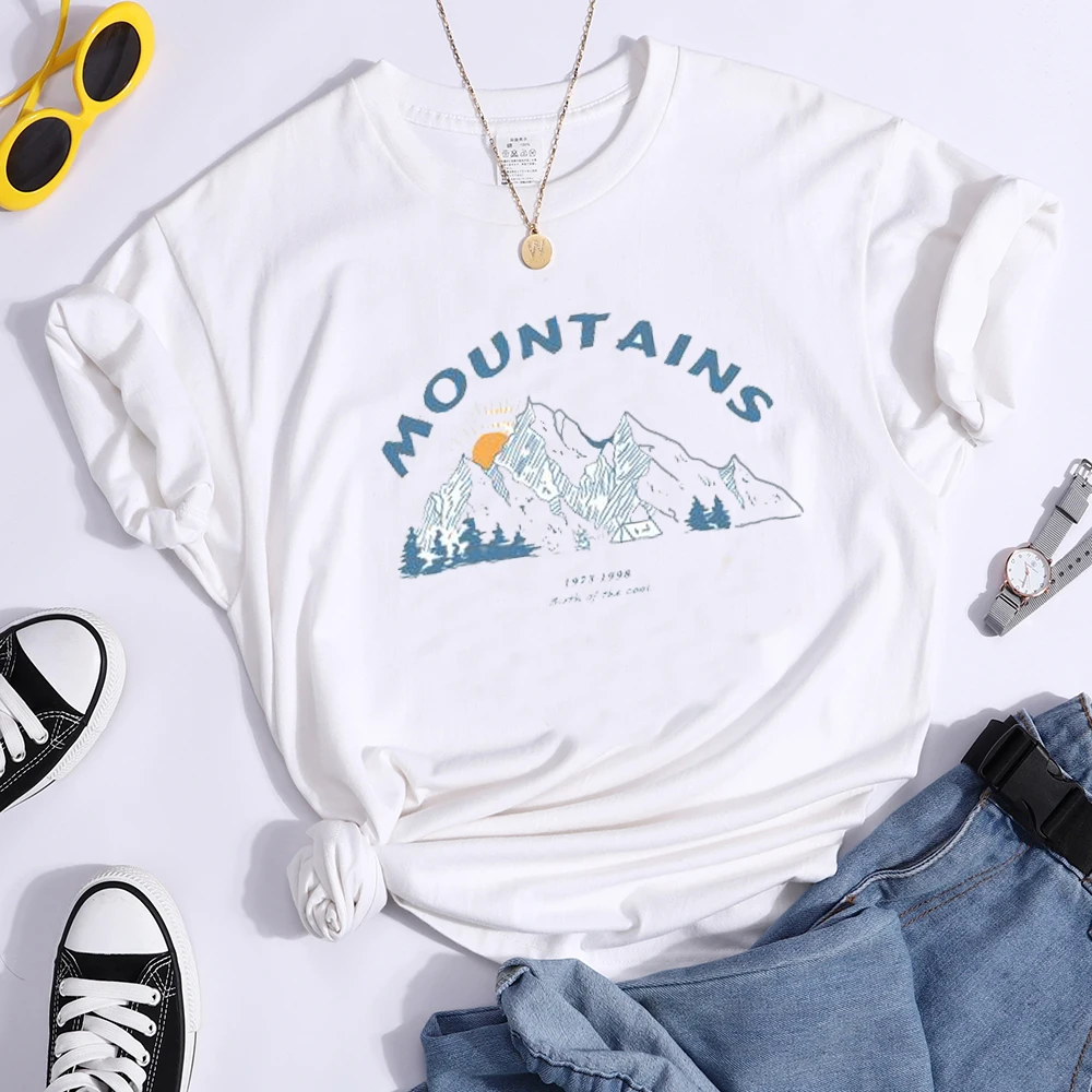 Women Printing Graphic Mountain Short Sleeve Adventure Cartoon 90s Print Tops Lady Tees Clothing Female T Shirt Womens T-Shirt