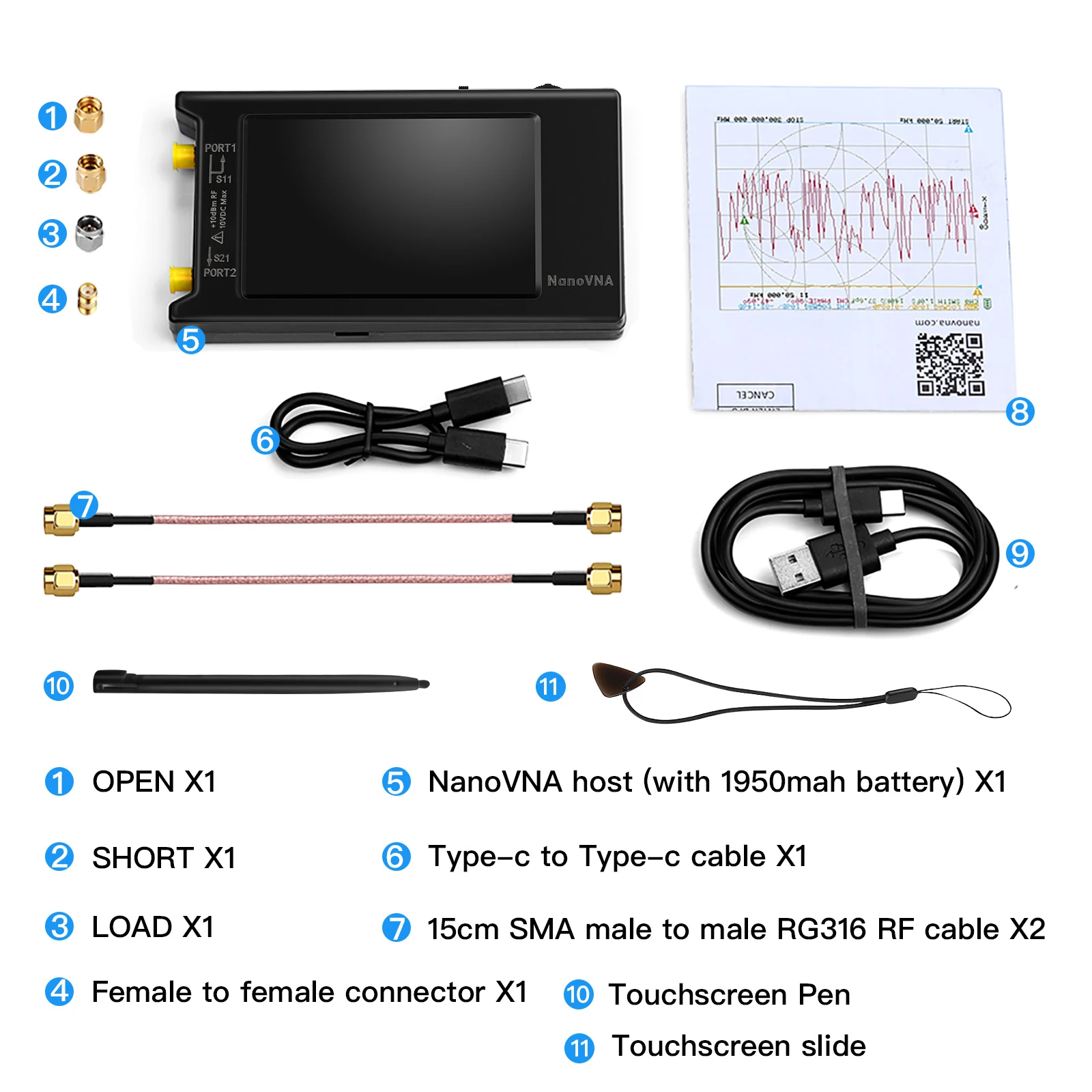 Analisador de rede vetorial com slot para cartão SD, Hugen, 10K-1.5GHz, 4 