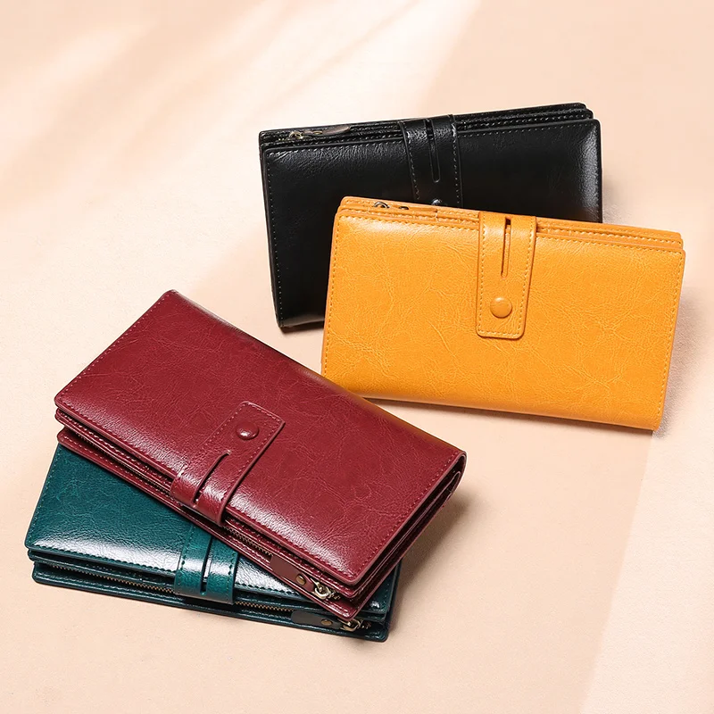 Zency Soft Cowhide Leather Female Wallet Card Holder Coin Women Purse New Fashion Classic Clutch Purse Simple Casual Long Wallet