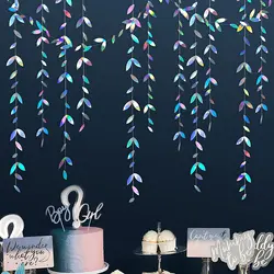 Guirnalda de hojas de papel iridiscente, copos de nieve, sirena, cumpleaños, fiesta de té, hojas colgantes, Streamer de estrellas, decoración de pancarta de Navidad y Año Nuevo