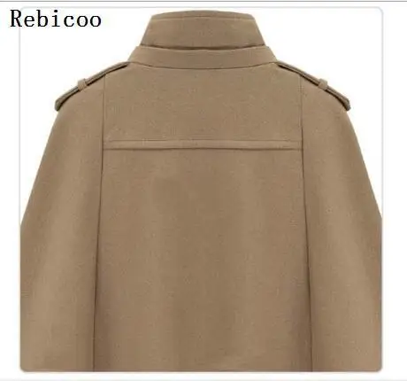Autumn Winter Fashion Women Wool Cape Coat Fur Collar Woolen Blend Coats Female Hooded Cashmere Poncho Overcoat