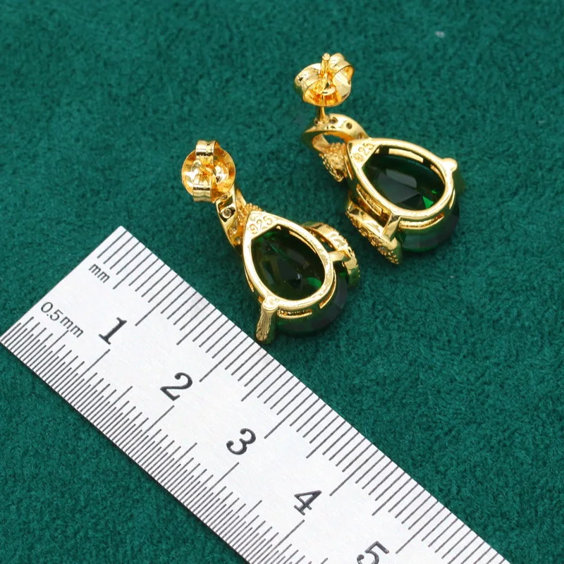Dubai Wedding Jewelry Set for Women Bride Green Red Stone Bracelet Earrings Necklace Pendant Ring Gift