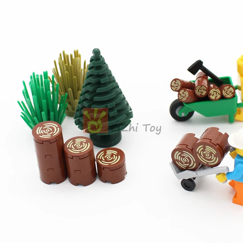 MOC Brick Part 98138 14769 Tile Round 1x1 2x2 with Wood Grain Forest Street View Tree Stump Building Blocks Compatible Accessory