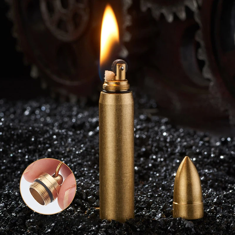 Cool Brass Vintage Petrol Lighter Classic Fashionable Gasoline Kerosene Fluid Creative Bullet Lighter Keychain Dropship Supplier