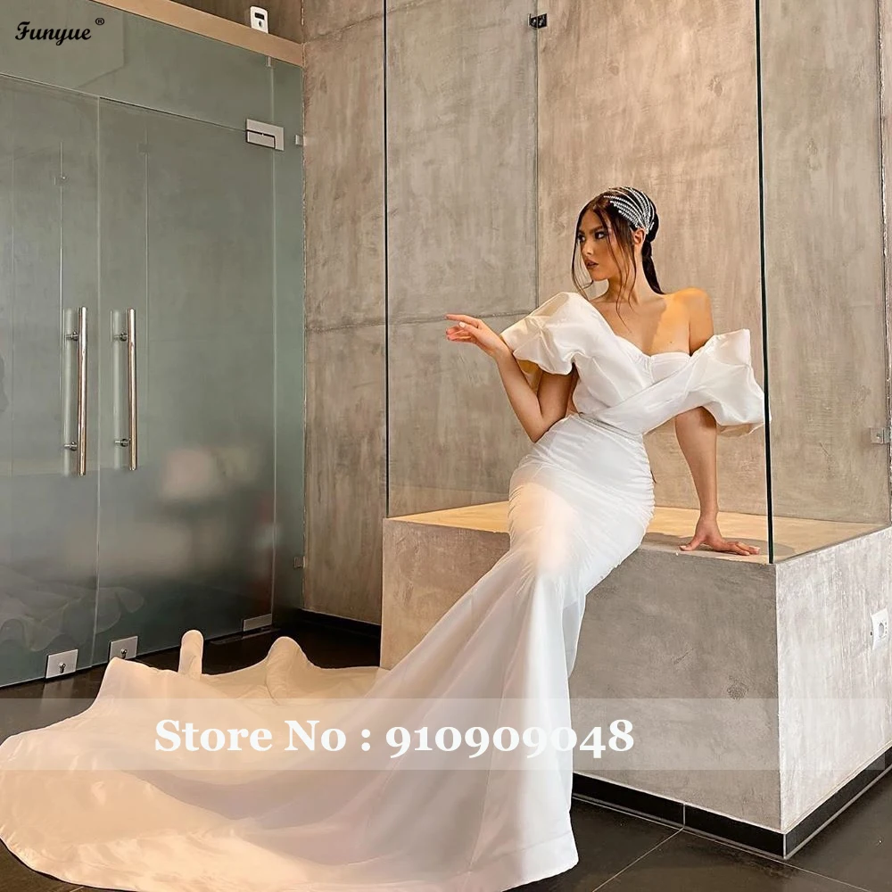 Customized Mermaid Wedding Gown New Sweetheart Bridal Dress for Bride Robe De Mariée Ivroy Satin Puff Sleeve Wedding Dresses