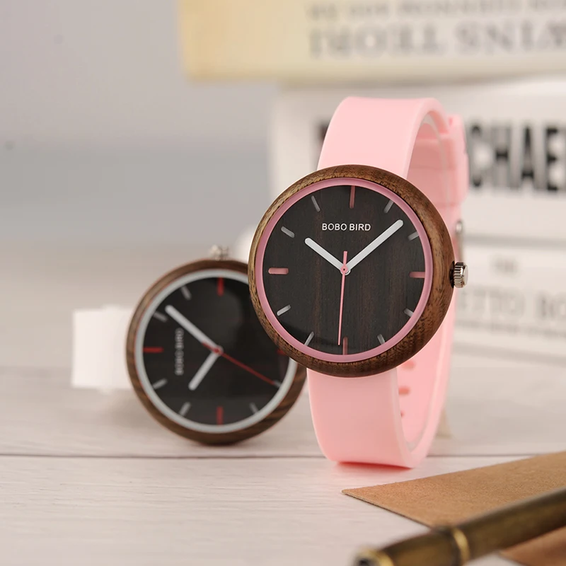 Reloj Mujer BOBO BIRD Wood Ladies Watch Fashion Colorful Silicone Strap Quartz Women\'s Watches In Gift Box Dropship Wholesale