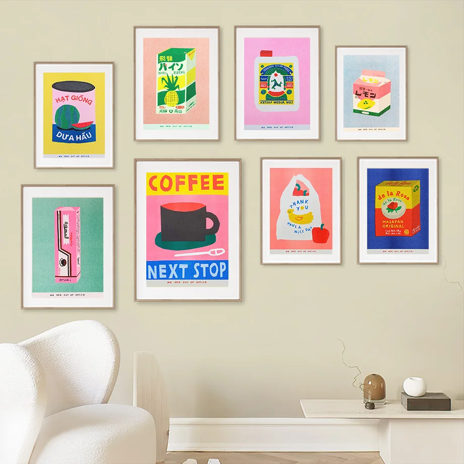 Japón piña jugo café Color lata limón leche vino tailandés cuadro sobre lienzo para pared carteles nórdicos imágenes decoración para sala de estar