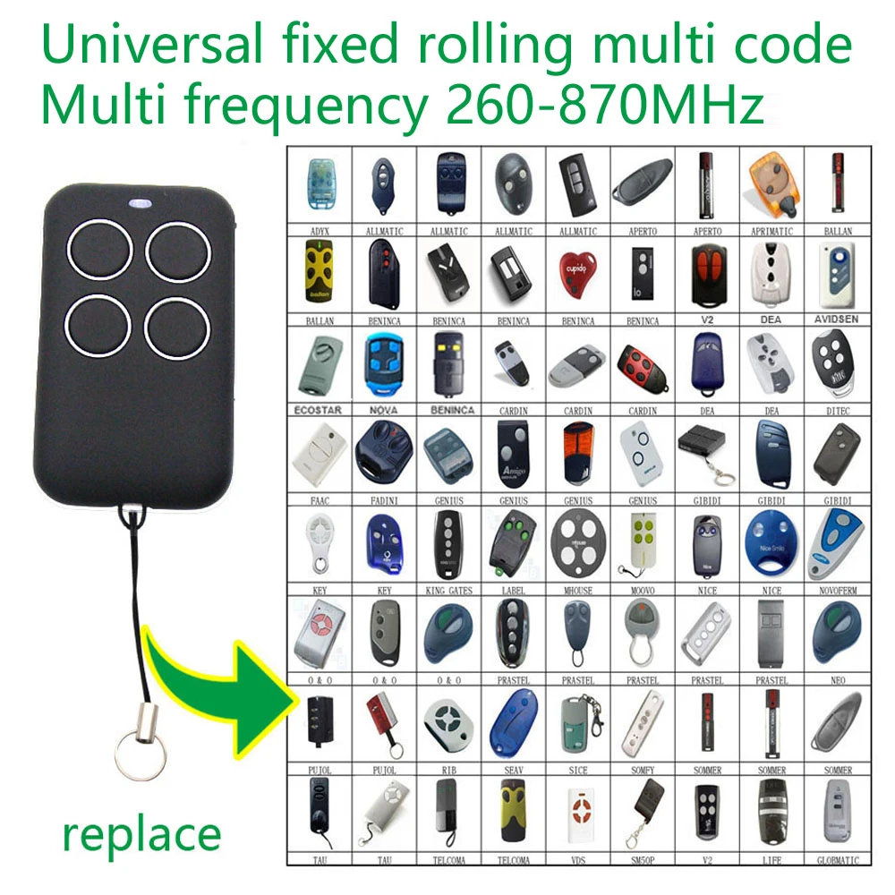 Universal 330MHz 433MHz 868MHz Rolling Fixed Code Gate Garage Door Remote Control 280-868mhz