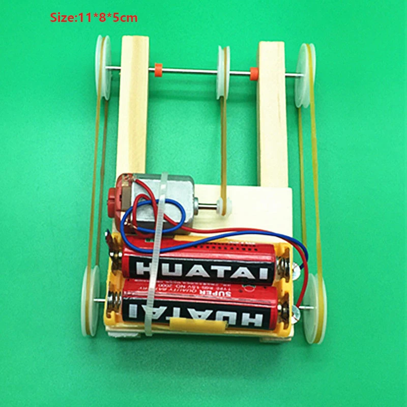 Polia elétrica de madeira quatro rodas, kit diy, conjunto de modelo de carro, haste, experimento, brinquedos educativos para crianças, presentes