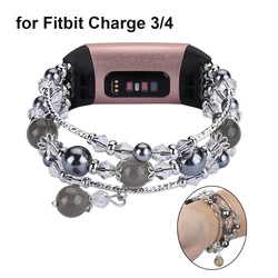 Fashion Watch Strap for Fitbit Charge 4 5 Bands for Women Charge 3 Wristbands with Jewelry Beads Bracelet for Fitbit Charge 3 SE