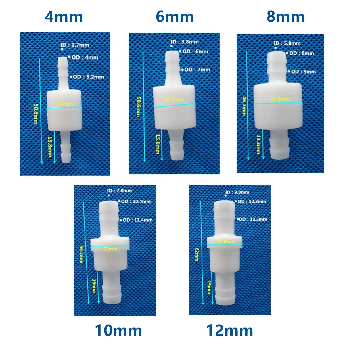 1PC New Plastic One-Way 4/6/8/10/12 Non-Return Water Inline Fluids Check Valves for Fuel Gas Liquid