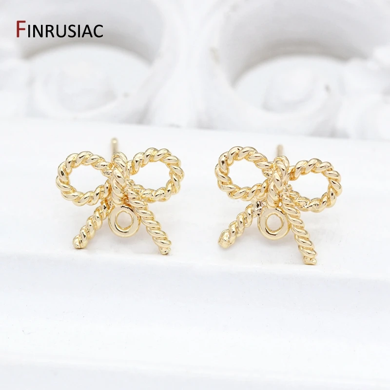 10*13mm 14K Gold Plated Cute Bow Earring Post Earring Hooks Findings DIY Jewelry Making  Accessories Wholesale