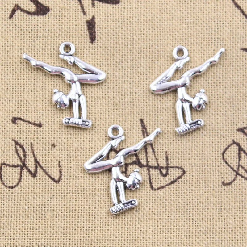 15pcs Charms Sporter Gymnastics Gymnast Player 22x22mm Antique Silver Color Pendants Making DIY Handmade Tibetan Finding Jewelry