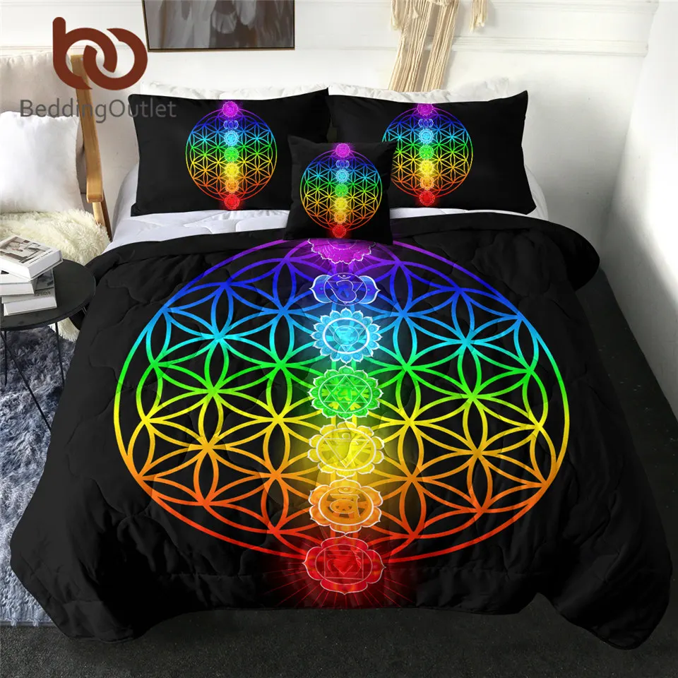 

BeddingOutlet Chakra Duvet Zen Theme Bed Cover Colorful Summer Blanket Geometric couette Flower of Life Bedding Quilt Dropship