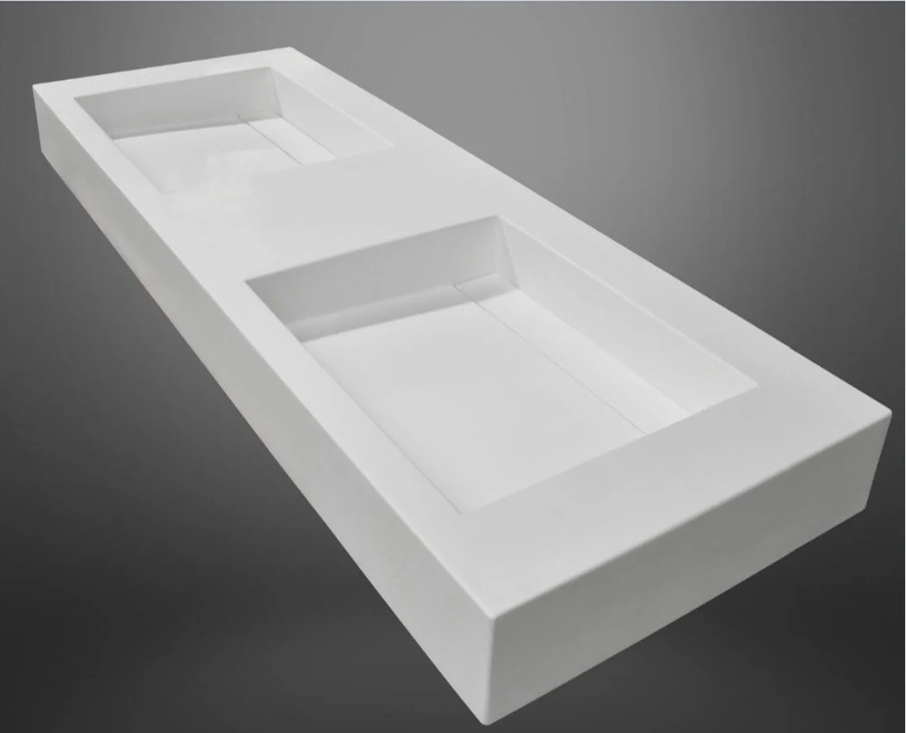 

1500mm Wall Mounted Vanity Counter Top Basin Stone Solid Surface Matt White Double Sinks 38264-2309A