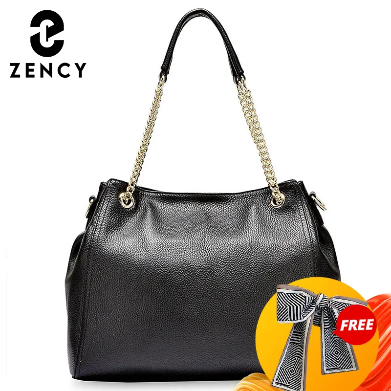 Zency 100% borsa a mano in vera pelle moda donna borsa a tracolla borsa a tracolla femminile di alta qualità classica Tote nera