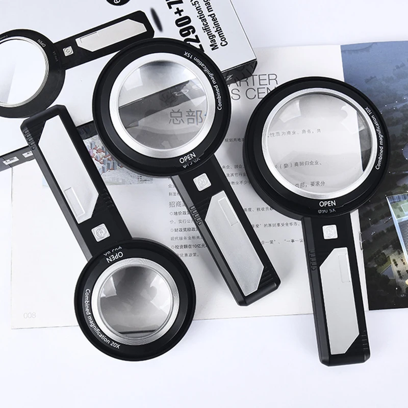 Handheld Magnifying Glass With 8 Led Lights, 5X 10X 15X Lupa Magnifier with Optical Lens, Magnifier Loupe for Reading Seniors