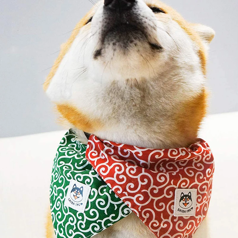 Tang grass pattern Shiba  large and small dog Akita  triangle scarf saliva towel collar scarf and Dog Ribbon Collar Saliva Scarf