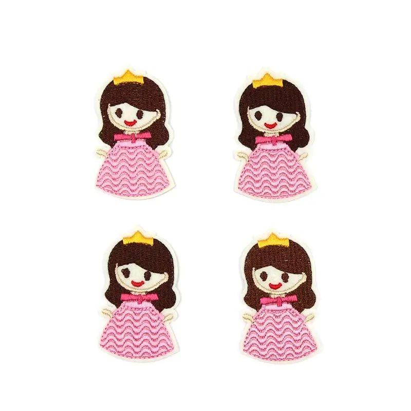 10pcs Iron On Pink Little Girl Stickers Cartoon Embroidery Princess Patches For Clothes Apparel Repair DIY Jeans Backpack Badge