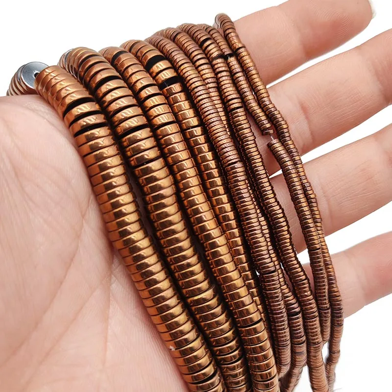 3-8MM Flat Round Coin Natural Hematite Stone Copper Spacer Charm Loose Beads For Jewelry Making Bracelet Necklace DIY Findings