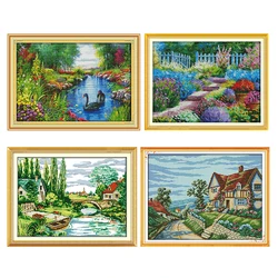 Cross Stitch Kits Stamped Country View 11CT 14CT Printed Crafts Home Decor DMC Thread Embroidery Needlework Set Counted Patterns