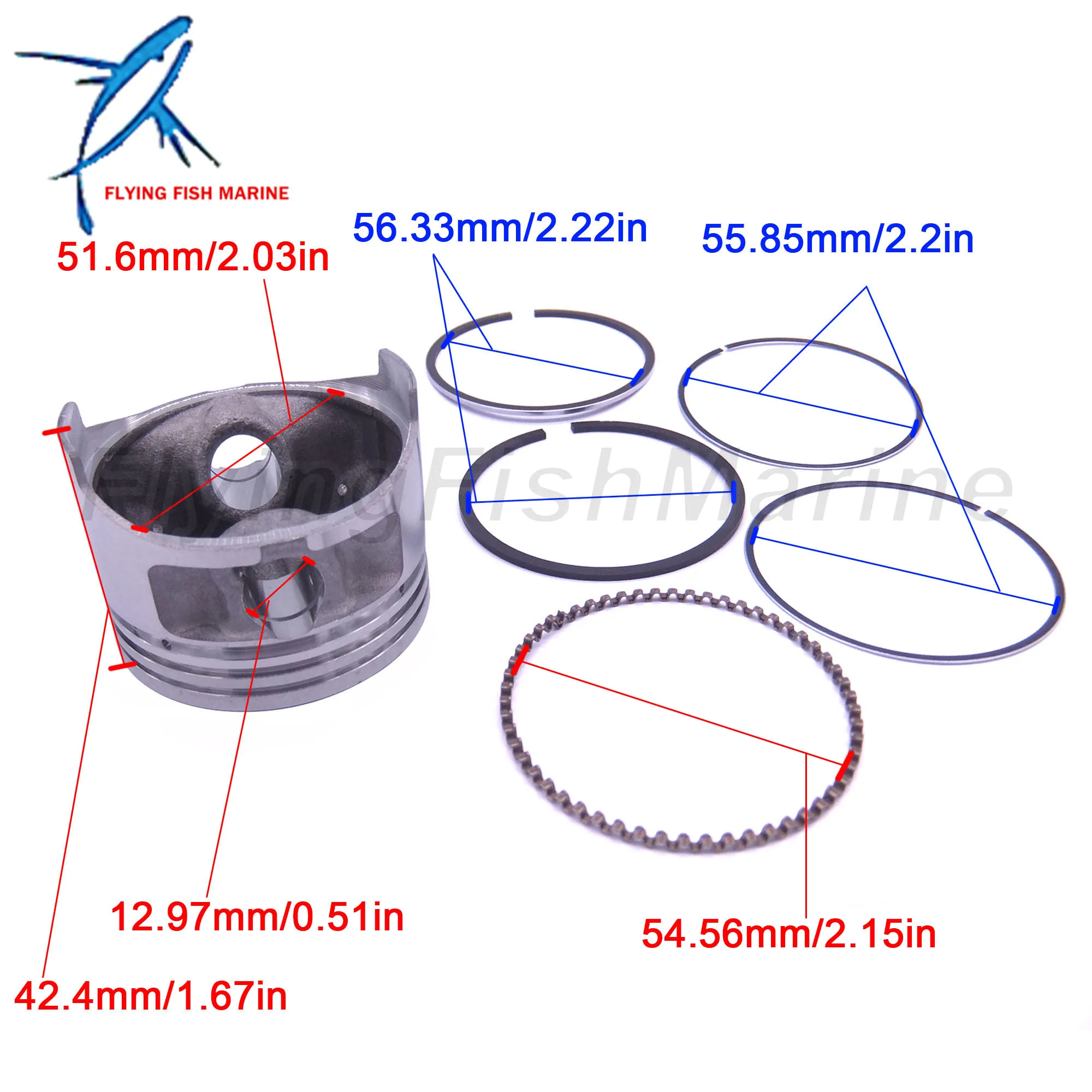 Outboard Engine 68D-E1631-00-96 STD Piston and 68D-E1603-00-00 STD Ring Set for  F4 Boat Motor 4-stroke